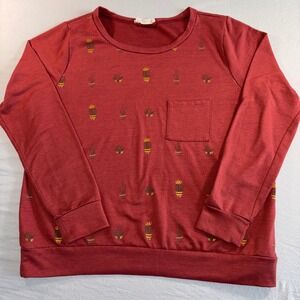Crescent Womens Burgundy Red Cactus Print Long Sleeve Pocket Sweatshirt